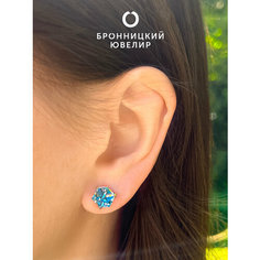 Серьги пусеты Бронницкий Ювелир, серебро, 925 проба, родирование, кристаллы Swarovski, фианит, , синий/серый