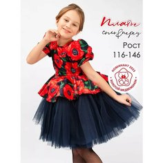 Платье Соль&Перец Нарядное платье, размер 140, темно-синий/красный
