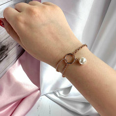 Браслет-цепочка XUPING JEWELRY, жемчуг имитация, 1 шт., диаметр 10 см, золотистый