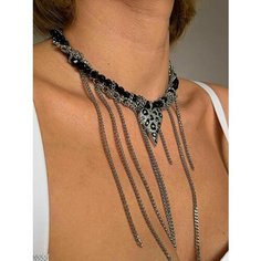 Колье By Kanarskaya E., агат, кристалл, фианит, длина 39 см, черный, серебряный