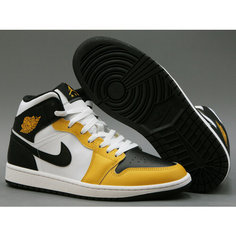 Кроссовки NIKE Air Jordan 1 Mid, полнота D, размер 8.5US /41.5 EUR, белый, желтый, черный