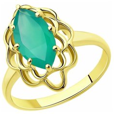Кольцо Diamant, желтое золото, 585 проба, агат, размер 18.5, зеленый