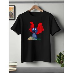 Футболка ONEQ унисекс 68-70 (6XL) размер с принтом Стич, черная, размер 6XL, черный
