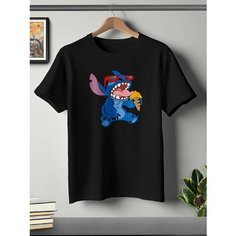 Футболка ONEQ унисекс 64-66 (5XL) размер с принтом Стич, черная, размер 5XL, черный