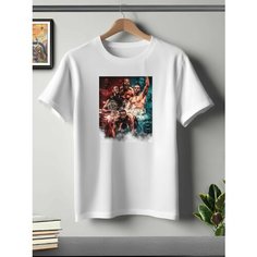 Футболка ONEQ унисекс 50-52 (XL) размер с принтом Джон Джонс, белая, размер XL, белый