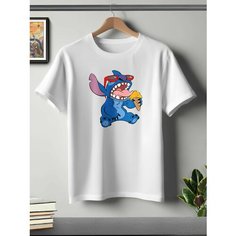 Футболка ONEQ унисекс 68-70 (6XL) размер с принтом Стич, белая, размер 6XL, белый
