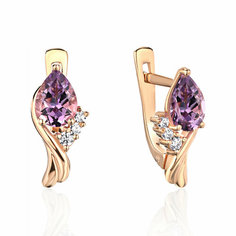 Серьги Эстет, красное золото, 585 проба, аметист, фианит