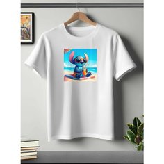 Футболка ONEQ унисекс 56-58 (3XL) размер с принтом Стич, белая, размер 3XL, белый