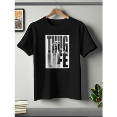 Футболка ONEQ унисекс 60-62 (4XL) размер с принтом Tupac, черная, размер 4XL, черный