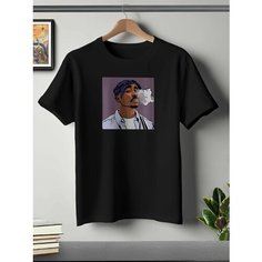 Футболка ONEQ унисекс 60-62 (4XL) размер с принтом Tupac, черная, размер 4XL, черный