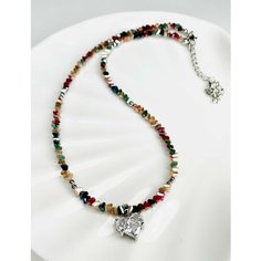 Колье, стекло, длина 37 см, красный, серый, коричневый, черный, серебряный Ac Fox
