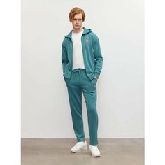 Брюки спортивные JUST CLOTHES Петроль. Декор термологотип. Карманы спереди 2 б/заст, сзади нет. Пояс резинка+утяг шнурок. Д 105см., размер S, мятный