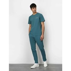 Брюки спортивные JUST CLOTHES Бирюзовый. Декор термологотип. Карманы сбоку по шву 2 б/заст, сзади нет. Пояс резинка+утяг шнурок. Д, размер M, бирюзовый