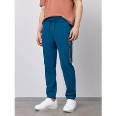 Брюки спортивные JUST CLOTHES Синий. Декор вышивка логотипа. Карманы спереди 2 б/заст, сзади нет. Пояс резинка+утяг шнурок. Д 102с, размер M, голубой