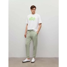 Брюки спортивные JUST CLOTHES Светло-зеленый. Декор термологотип. Карманы спереди 2 б/заст, сзади нет. Пояс резинка+утяг шнурок. Д, размер S, мятный