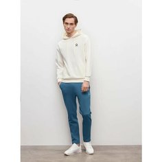 Брюки спортивные JUST CLOTHES Петроль. Декор термопринт. Пояс резинка, шнурок. Карманы спереди 2 б/заст, сзади нет. Д 101см., размер L, cиний
