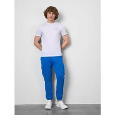 Брюки спортивные JUST CLOTHES Голубой. Декор термологотип. Пояс резинка, шнурок. Карманы спереди 2 б/заст, боковые 2 б/заст клапан, размер XL, cиний