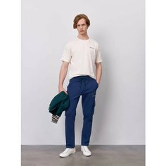Брюки спортивные JUST CLOTHES Т-синий,т-зелёный. Декор термологотип + махровая нашивка логотипа. Пояс резинка, шнурок. Карманы с, размер XXL, темно-синий
