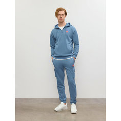 Брюки спортивные JUST CLOTHES Сине-серый. Декор термологотип. Пояс резинка, шнурок. Карманы спереди 2 б/заст, боковые 2 б/заст кла, размер XXL, голубой