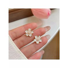 Серьги пусеты, фианит, жемчуг имитация, розовый, белый, желтый be Self True Jewel
