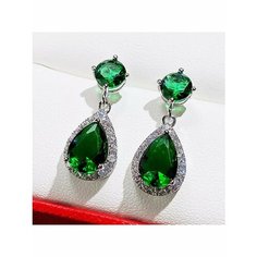 Серьги, фианит, зеленый, серый be Self True Jewel