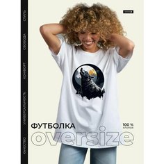 Футболка Волк воющий на луну, белая, 100% хлопок, 1 шт., размер oversize, белый Dari