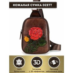 Сумка слинг Dzett, фактура тиснение, красный, коричневый