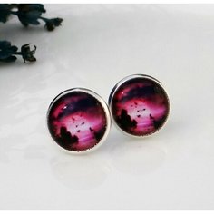 Серьги пусеты, стекло, розовый, бордовый Нет бренда