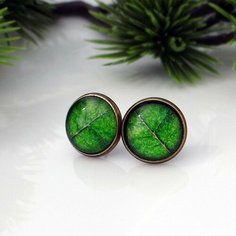 Серьги пусеты, стекло, коричневый, зеленый Нет бренда
