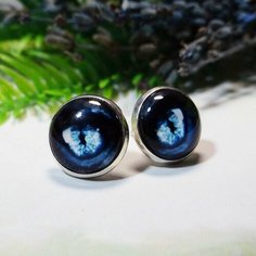 Серьги пусеты, стекло, голубой, черный, серебряный, серый Нет бренда