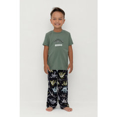 Пижама crockid К 1599/зеленый мох,цветные динозавры, размер 76/146, зеленый, синий