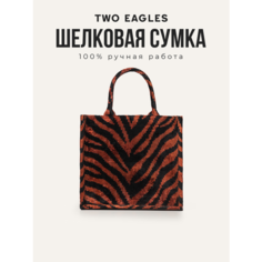 Сумка тоут TWO EAGLES, фактура бархатистая, черный, коричневый