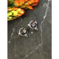 Серьги пусеты, с подвесками SILVER CLAW, фианит, серебряный, красный