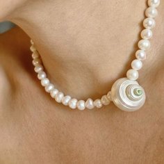 Колье ЛЕТО JEWELRY, ракушка, жемчуг пресноводный, длина 37 см, белый