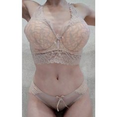 Комплект нижнего белья гипюр, размер 36/80C, бежевый Нет бренда