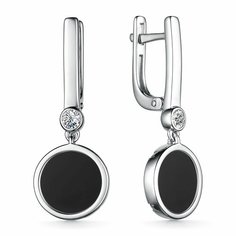 Серьги MINERAL NATION, серебро, 925 проба, фианит, оникс