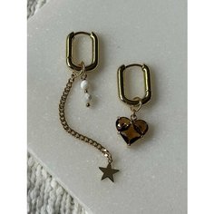 Серьги MOON SOUL, стекло, перламутр, размер 20 мм, белый, серый, коричневый