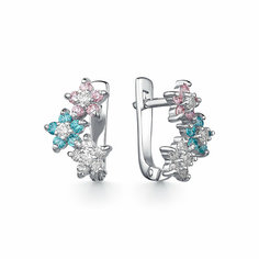 Серьги Dewi, серебро, 925 проба, родирование, фианит, размер 10 мм, длина 1.1 см, , серебряный