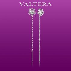 Серьги цепочки VALTERA, серебро, 925 проба, родирование, фианит, , серебристый