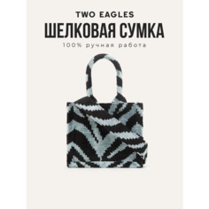 Сумка тоут TWO EAGLES, фактура бархатистая, черный, голубой