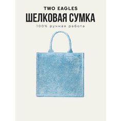 Сумка тоут TWO EAGLES, фактура бархатистая, голубой