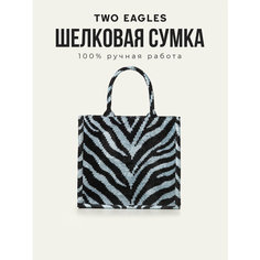 Сумка тоут TWO EAGLES, фактура бархатистая, голубой, черный