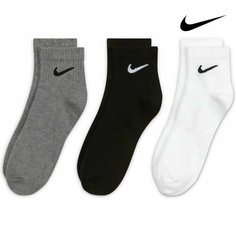 Носки NIKE, комплект, 3 пары, размер S, белый/серый/черный