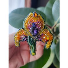 Брошь, стразы, искусственный камень, желтый/разноцветный Нет бренда