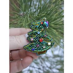 Брошь, искусственный камень, стразы, зеленый Нет бренда