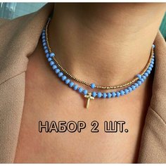 Колье, голубой/золотой Нет бренда
