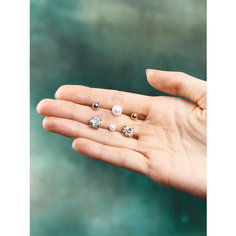 Серьги пусеты Greenbird, кристалл, жемчуг имитация, белый, серый, желтый