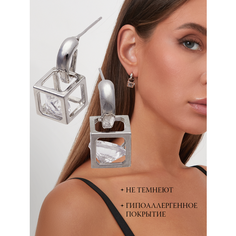Серьги пусеты Aspect-Quality, керамика, кристалл, перламутр, размер 20 мм, серый