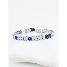 Жесткий браслет JEWELRY A VENTO, гематит, лазурит, 1 шт., размер 16 см, размер one size, диаметр 6 см, серебристый/синий