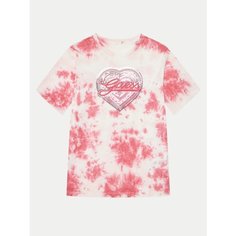 Футболка GUESS OVERSIZE TIE DYE SS T-SHIRT, размер 7 лет, розовый